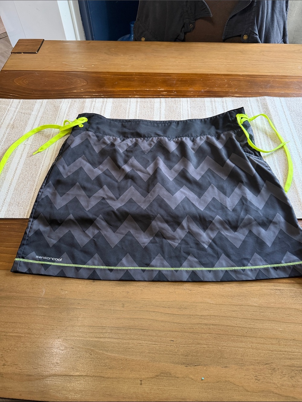 Gray Chevron Golf Skort with Neon Lime Drawstrings
